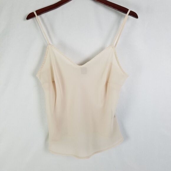 Tops - Womens Shirt 12 Ivory Spaghetti Strap Top Solid‎ Sheer V Neck 100% Polyester